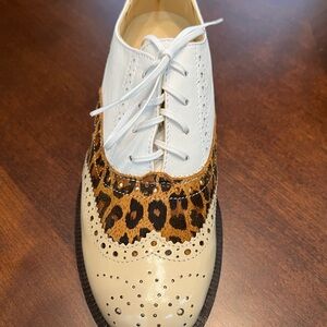 Girotti custom made Leopard Print Oxford Shoes - White and Tan